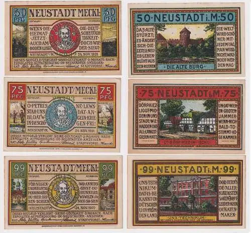 3 Banknoten Notgeld der Neustadt in Mecklenburg 1921 (168479)