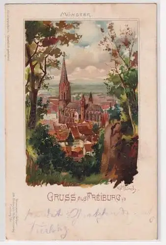 901410 Ak Lithographie Gruss aus Freiburg i.B. Münster 1899
