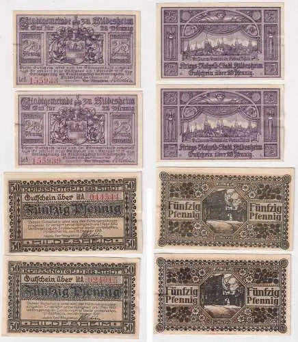 2 x 25 & 50 Pfennig Banknoten Notgeld Stadtgemeinde Hildesheim 1918 (169188)