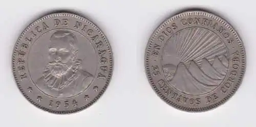 25 Centavos Münze Nicaragua 1954 ss+ (161762)
