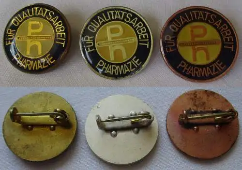 3x DDR Qualitätsarbeit Pharmazie Abzeichen Gold bis Bronze (152669)