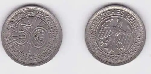 50 Pfennig Nickel Münze Weimarer Republik 1928 E ss+ (161270)