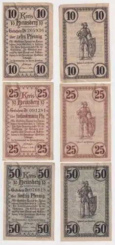 10,25 und 50 Pfennig Banknoten Notgeld Kreis Heinsberg 1919 (169105)