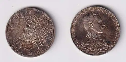 3 Mark Silbermünze Preussen Kaiser Wilhelm II in Uniform 1913 Jäger 112 (134555)