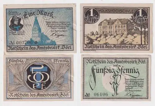 2 Banknoten Notgeld Amtsbezirk Böel ohne Datum (168680)