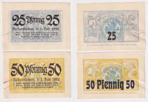 25 & 50 Pfennig Banknoten Notgeld Gemeinde Badersleben 1920 (168474)