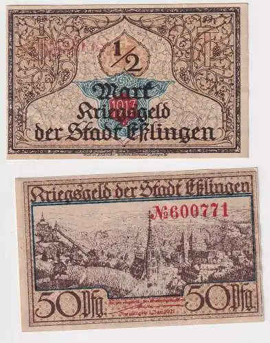 1/2 Mark Banknote Kriegsgeld der Stadt Eßlingen 1921 (168523)