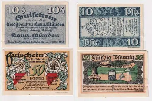 2 seltene Banknoten Notgeld Hann. Münden 1921 (169135)
