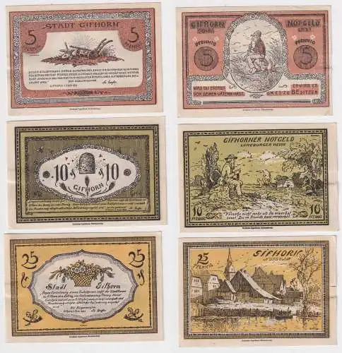 3 Banknoten 5, 10, 25 Pfennig Notgeld Stadt Gifhorn 1.Juni 1921 (168434)