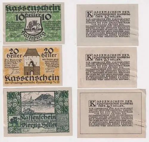 3 Banknoten Notgeld Stadtgemeinde Hainburg 1920 (169096)
