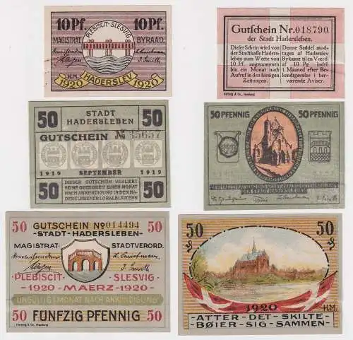 10 + 2x 50 Pfennig Banknoten Notgeld Stadt Hadersleben 1919/1920 (168986)