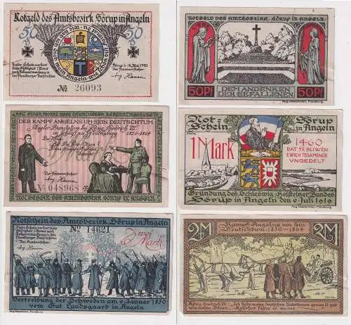 50 Pfennig, 1 & 2 Mark Banknoten Notgeld Amtsbezirk Sörup 1920 (168881)