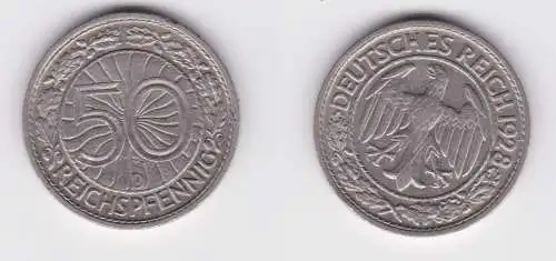 50 Pfennig Nickel Münze Weimarer Republik 1928 D ss+ (161207)