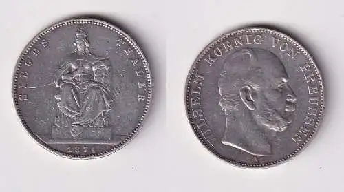 schöne Silber Münze 1 Siegestaler Preussen 1871 ss+ (142173)
