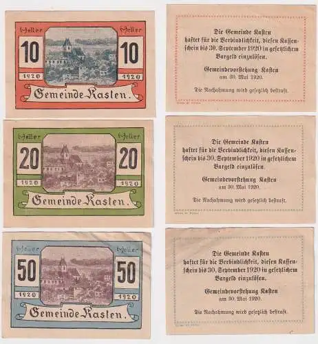 10,20 und 50 Heller Banknoten Notgeld Gemeinde Kasten 1920 (169140)