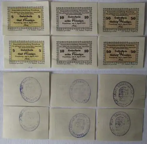 6 Banknoten Notgeld Gemeindeverwaltung Penzberg 5.4.1917 (168622)