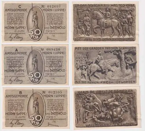 3 Banknoten Notgeld Amtsgemeinde Horn Lippe 1921 (169111)
