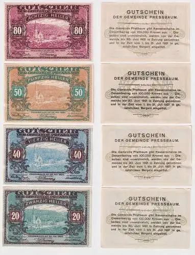 4 Banknoten Notgeld Gemeinde Pressbaum 20-80 Heller 25. Mai 1920 (169194)