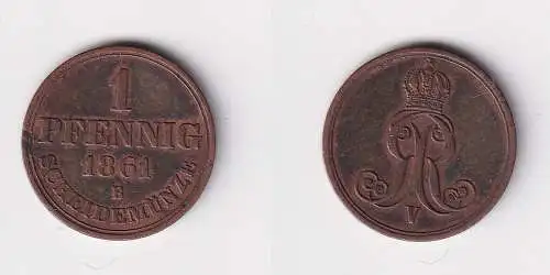 1 Pfennig Kupfer Münze Hannover 1861 B ss+ (118154)