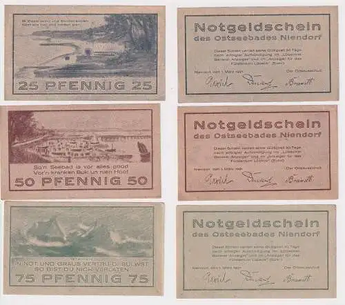 3 Banknoten Notgeld Ostseebad Niendorf 1921 (168419)
