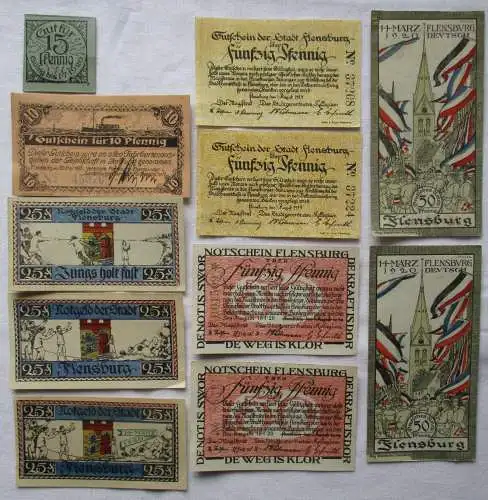 11 Banknoten Notgeld Straßenbahn Dampfschiff Gesellschaft Flensburg (147185)