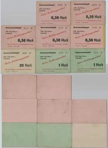 8 Banknoten 0,50 bis 20 Mark DDR LPG Geld "Karl Marx" Liebstedt  (123624)
