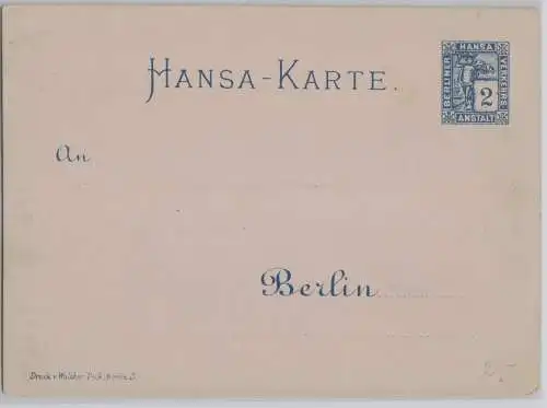 60598 Privatpost Ganzsachen Karte Hansa Berliner Verkehrsanstalt vor 1900
