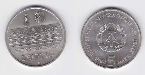 DDR Gedenk Münze 5 Mark Leipzig altes Rathaus 1984 Stempelglanz (140613)