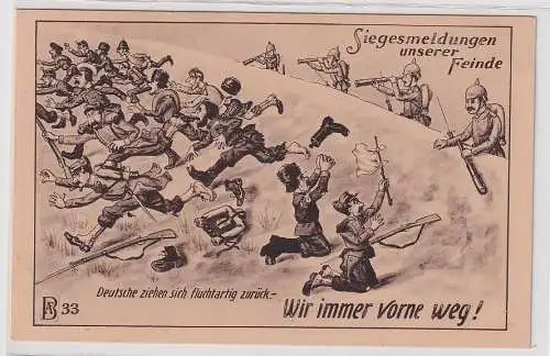 92873 Künstler Ak Militär Humor "Siegesmeldungen unserer Feinde" um 1915