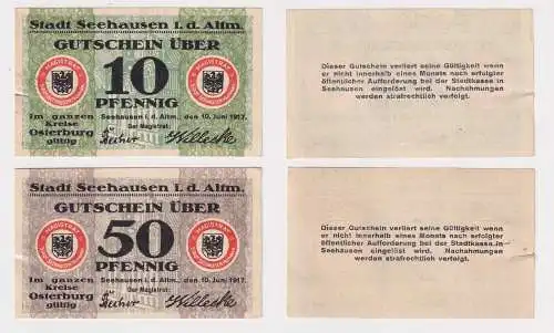 10 und 50 Pfennig Banknoten Notgeld Stadt Seehausen in der Altmark  (168433)