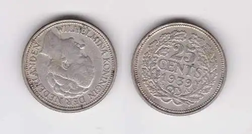 25 Cents Silber Münze Niederlande 1939 f.vz (160504)