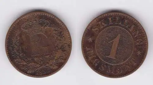 1 Skilling Rigsmont Kupfer Münze Dänemark 1856 (162330)