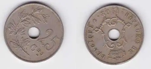 25 Centimes Kupfer Nickel Münze Belgien 1908 ss+ (162978)