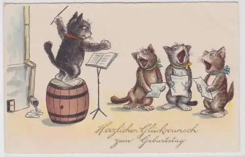 25522 Herzliche Geburtstagsgrüße Ak Katzenorchester mit Dirigent auf Fass 1926