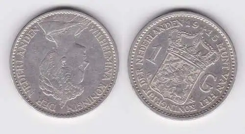 1 Gulden Silber Münze Niederlande Wilhelmina 1915 ss (162337)
