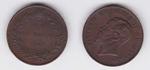 5 Centesimi Kupfer Münze Italien Vittorio Emanuel II 1861 N (163009)