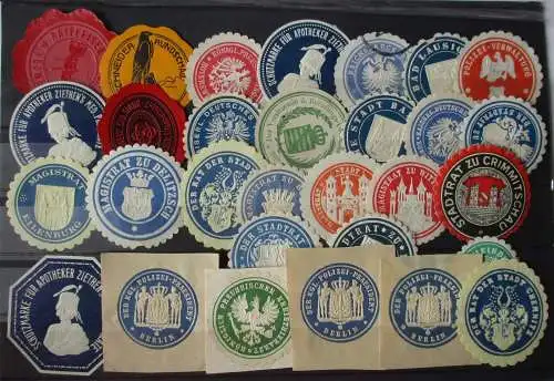 30 seltene Vignetten Siegelmarken Hoyerswerda, Eilenburg usw. um 1910 (134092)