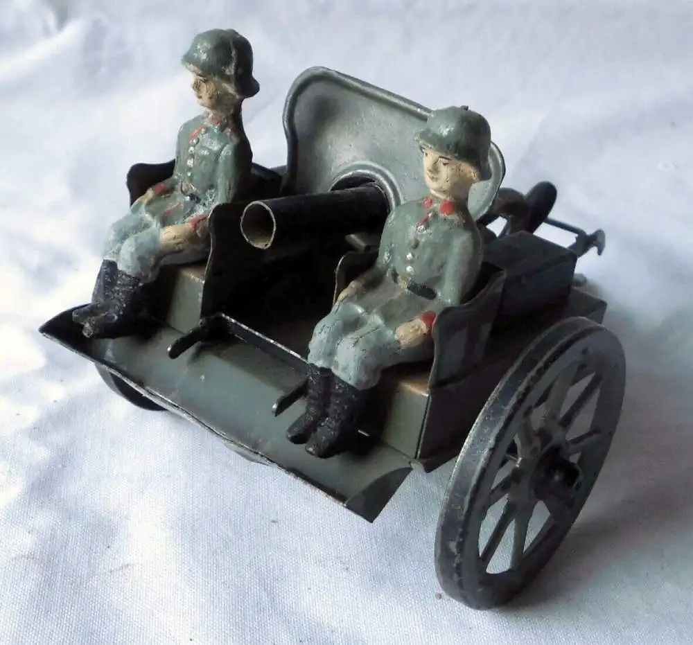seltene Elastolin / Lineol Figuren Kanone Blech mit 2 Soldaten (113882) 0