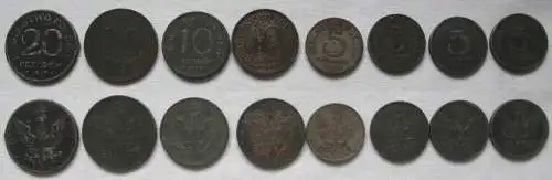 9 Eisen Notmünzen 5 bis 20 Pfennig geplantes Königreich Polen 1917 (154232)
