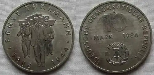DDR Gedenk Münze 10 Mark Ernst Thälmann 1986 vz (148685)