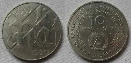 DDR Gedenk Münze 10 Mark 100.Jahre 1.Mai Feiertag 1990 vz (141565)