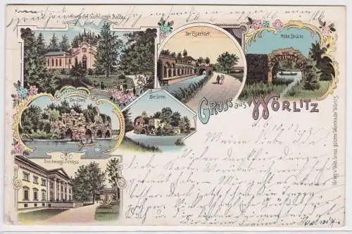53632 Ak Lithographie Gruss aus Wörlitz hohe Brücke usw. 1902