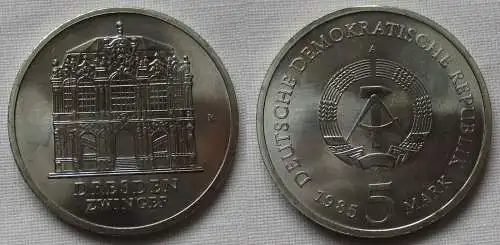 DDR Gedenk Münze 5 Mark Dresden Zwinger 1985 Stempelglanz (104841)