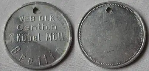 Aluminium DDR Wertmarke VEB DLK Genthin 1 Kübel Müll Brettin (131858)