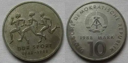 DDR Gedenk Münze 10 Mark 40 Jahre DDR Sport 1988 vz (148618)