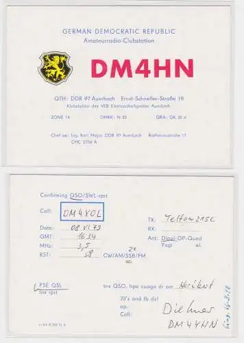 42197 QSL Karte Amateur Funker DDR Auerbach mit Stadtwappen 1976