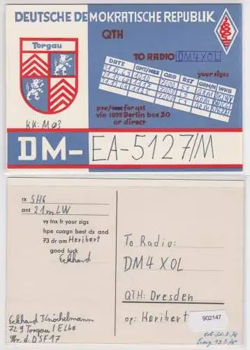 902147 QSL Karte Amateur Funker DDR Torgau mit Stadtwappen 1969