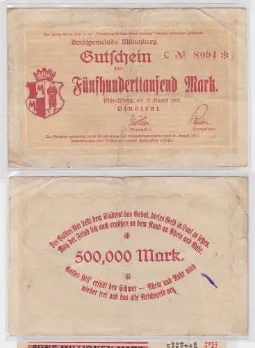 Banknote 500000 Mark Notgeld Stadtgemeinde Münchberg  17.08.1923 (159458)