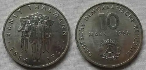 DDR Gedenk Münze 10 Mark Ernst Thälmann 1986 Stempelglanz (158703)