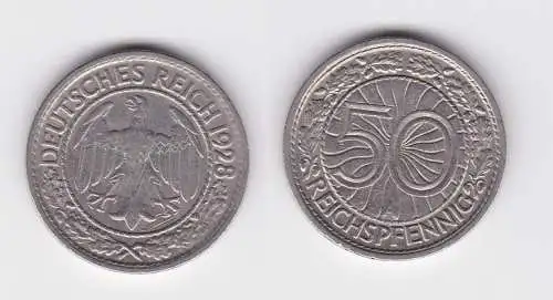 50 Pfennig Nickel Münze Weimarer Republik 1928 A ss+ (157068)